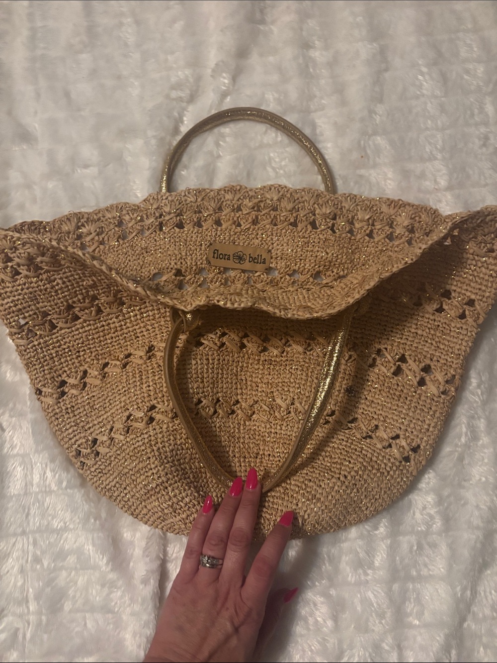 Flora Bella Natural Straw Tote with Gold Handles
